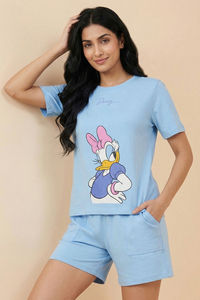 Zivame Mickey & Friends Knit Cotton Loungewear Short Set - Dutch Canal — thumbnail 1